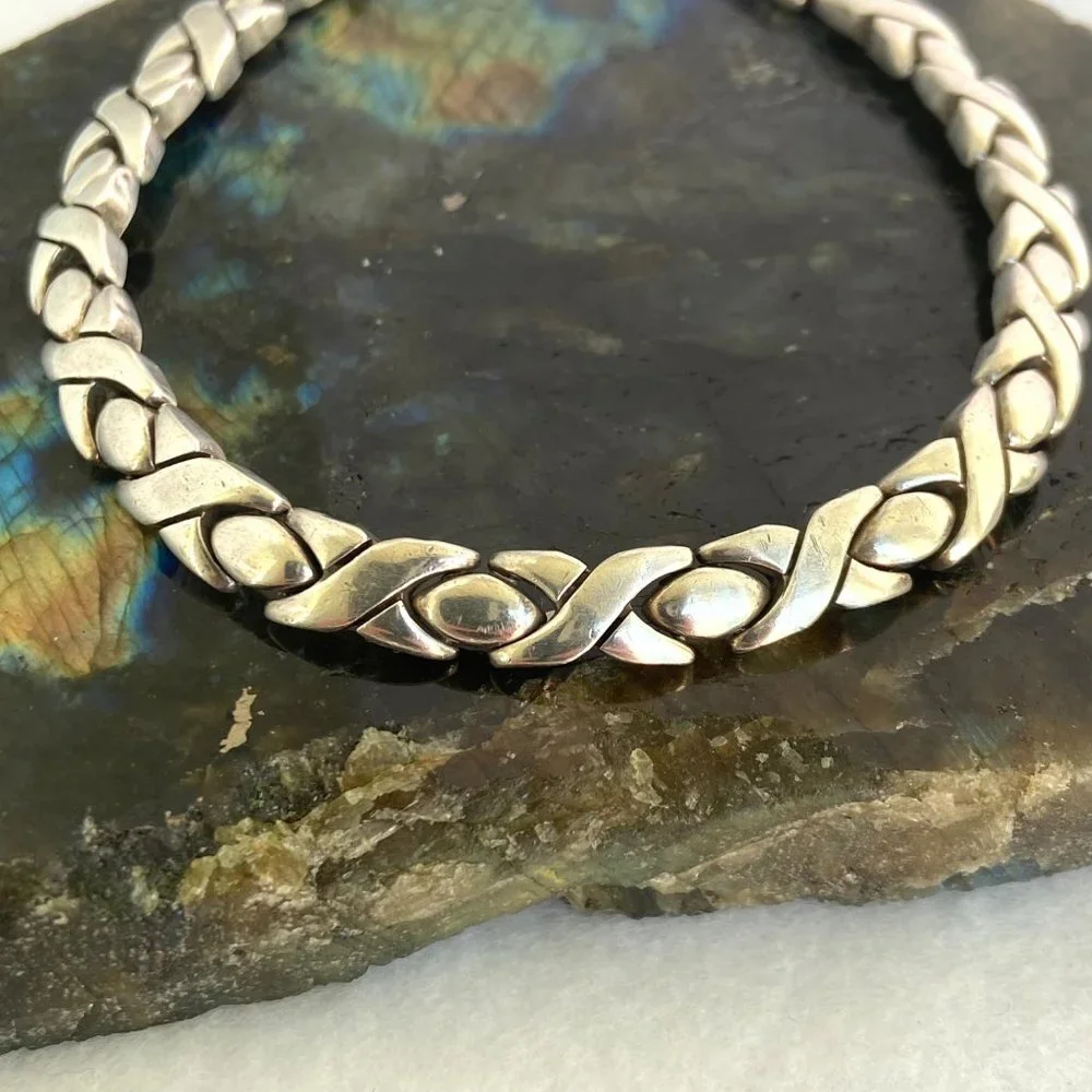 VTG Sterling Silver 925 Mexico Heavy Modernist 6MM XO Link Bracelet Sz 7.5" 24g - Picture 13 of 16